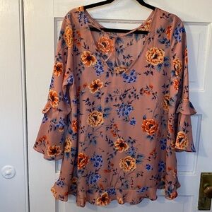 Salmon colored print blouse. Size XL